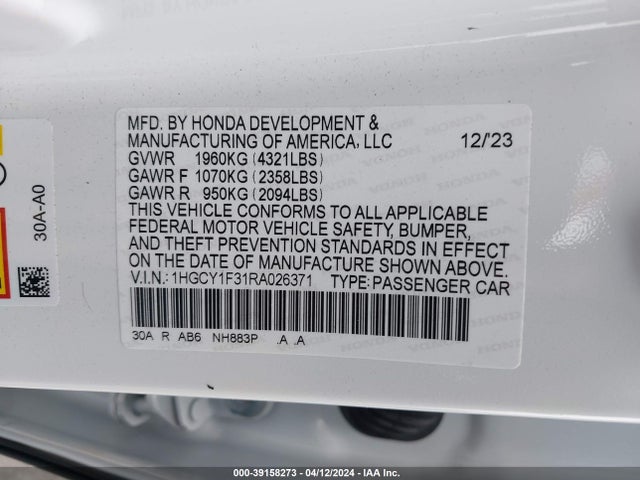 Honda ACCORD EX 2024 1HGCY1F31RA026371 Image 9