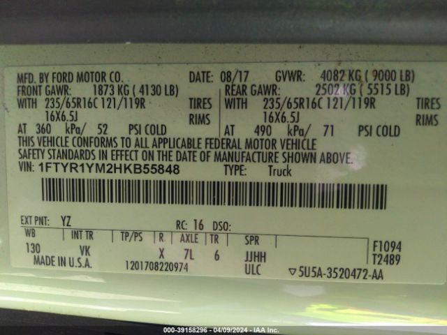 1FTYR1YM2HKB55848 Ford Transit-250