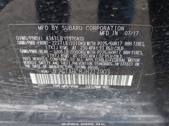 Subaru naturally aspirated 2018 JF2GTABC8JH217903 Image 9