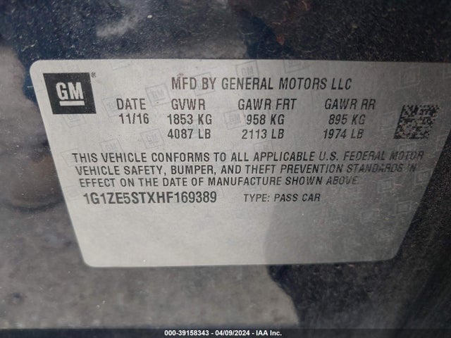 Chevrolet MALIBU 1LT 2017 1G1ZE5STXHF169389 Image 9