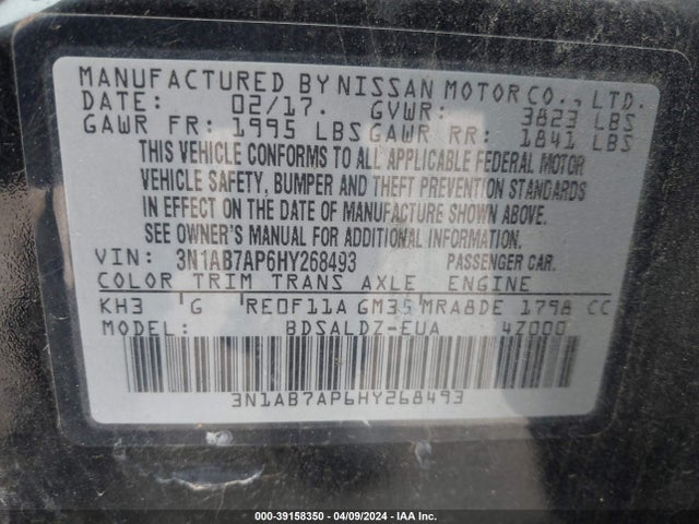 Nissan SENTRA SV 2017 3N1AB7AP6HY268493 Image 9