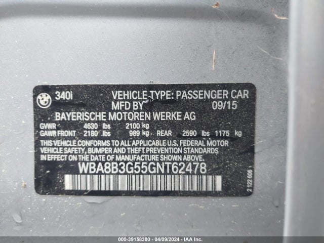 BMW 340i 2016 WBA8B3G55GNT62478 Image 9