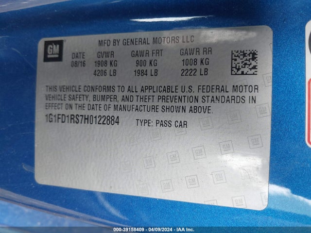 Chevrolet Camaro 2lt 2017 1G1FD1RS7H0122884 Image 9