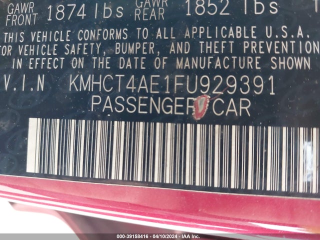 Hyundai ACCENT GLS 2015 KMHCT4AE1FU929391 Image 9
