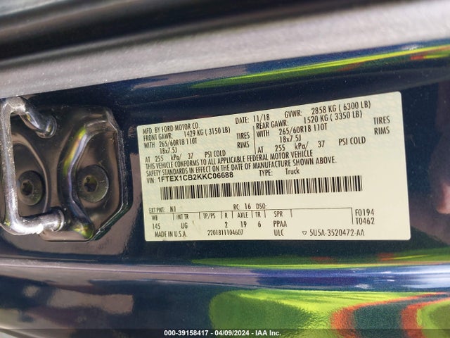 Ford F-150 Xlt 2019 1FTEX1CB2KKC06688 Image 9