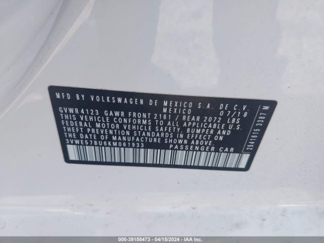 3VWE57BU6KM061933 Volkswagen Jetta 1.4t Sel