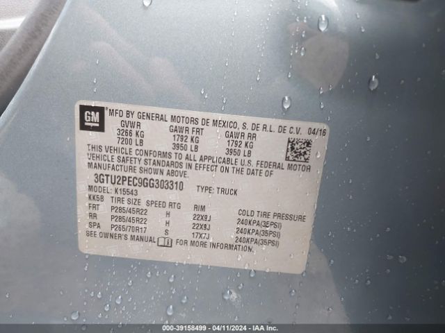 3GTU2PEC9GG303310 GMC Sierra 1500 Denali