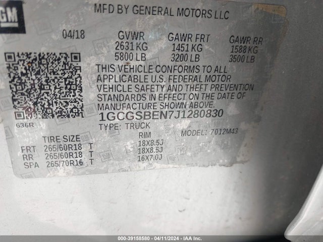 Chevrolet Colorado Wt 2018 1GCGSBEN7J1280830 Image 9