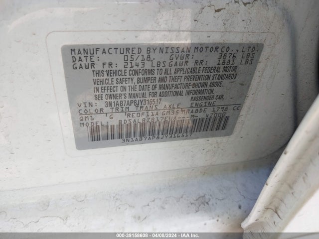 Nissan SENTRA S 2018 3N1AB7AP8JY316517 Image 9