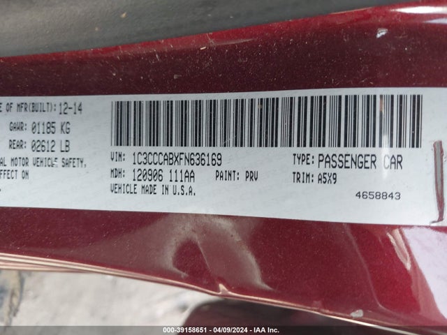 Chrysler 200 Limited 2015 1C3CCCABXFN636169 Image 9