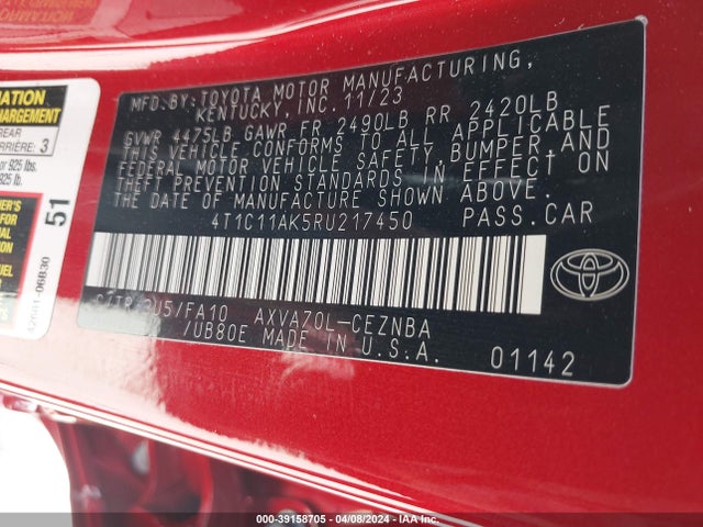 Toyota CAMRY LE 2024 4T1C11AK5RU217450 Image 9