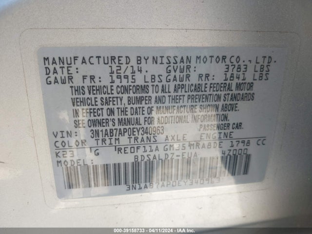 Nissan SENTRA SV 2014 3N1AB7AP0EY340963 Image 9