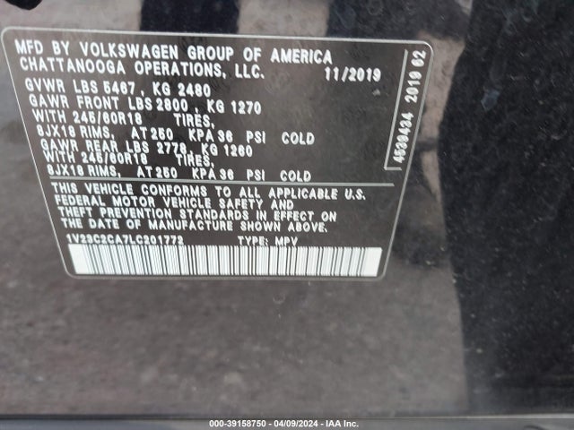 1V23C2CA7LC201772 Volkswagen Atlas Cross Sport 2.0t Se