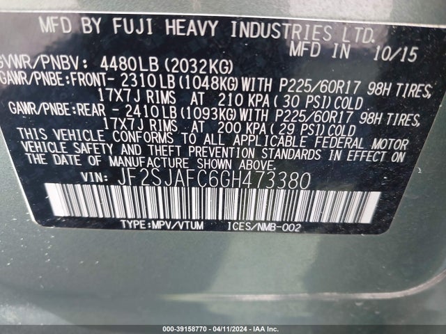 Subaru Forester 2.5i Premium 2016 JF2SJAFC6GH473380 Image 9
