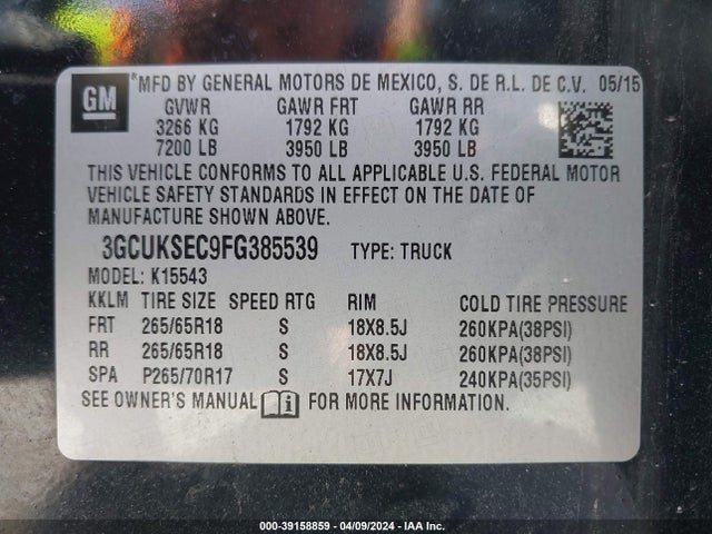 Chevrolet Silverado 1500 2lz 2015 3GCUKSEC9FG385539 Image 9