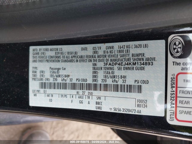 Ford FIESTA SE 2019 3FADP4EJ4KM134893 Image 9