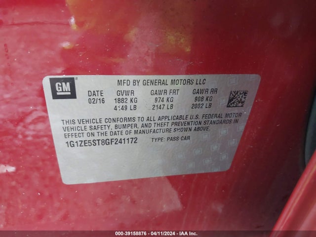 Chevrolet MALIBU 1LT 2016 1G1ZE5ST8GF241172 Image 9