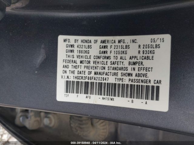 1HGCR2F86FA202647 Honda Accord Ex-l