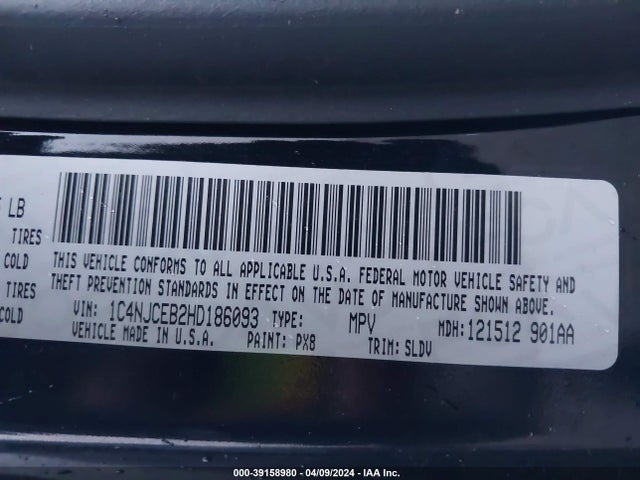 1C4NJCEB2HD186093 Jeep Compass High Altitude Fwd