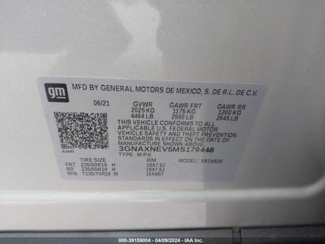 3GNAXNEV5MS179448 Chevrolet Equinox Fwd Premier