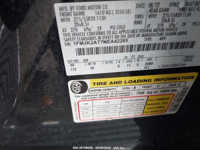 Ford Expedition Limited Max 2022 1FMJK2AT7NEA42285 Image 9