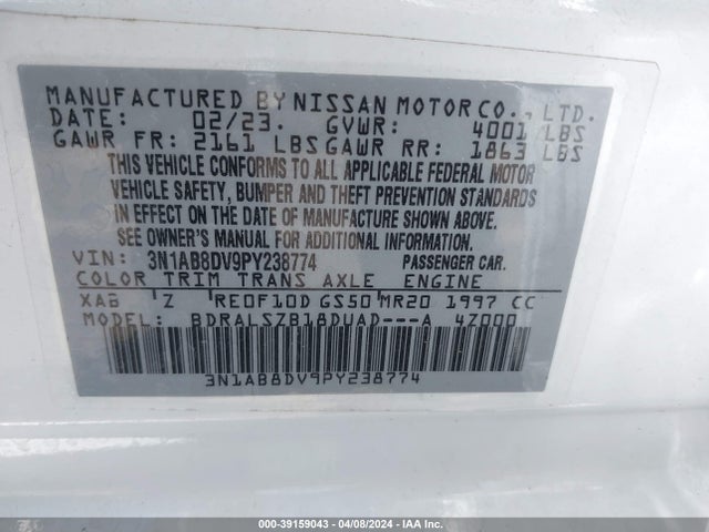 Nissan Sentra Sr Xtronic Cvt 2023 3N1AB8DV9PY238774 Image 9