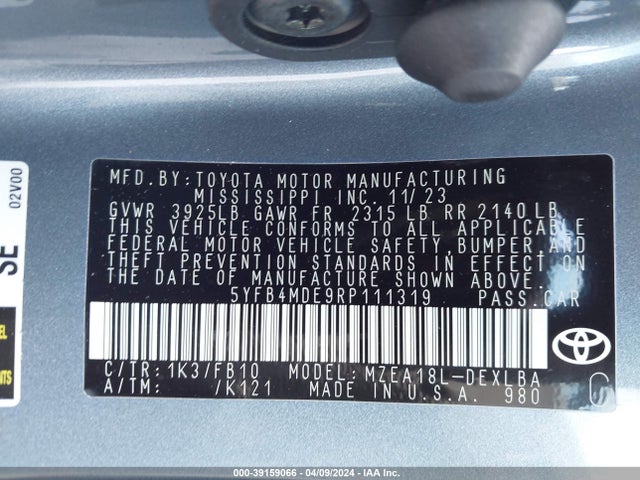 Toyota COROLLA LE 2024 5YFB4MDE9RP111319 Image 9