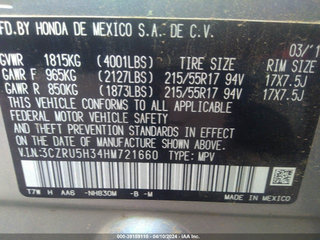 Honda HR-V LX 2017 3CZRU5H34HM721660 Image 9