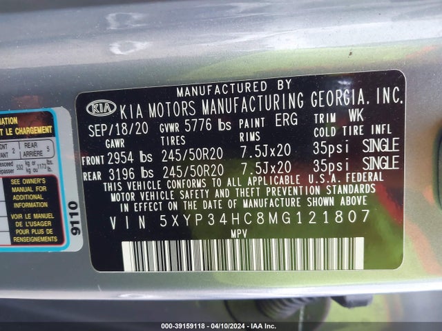 KIA Telluride Ex 2021 5XYP34HC8MG121807 Image 9