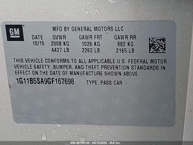 Chevrolet Malibu Limited Ls 2016 1G11B5SA9GF167698 Image 9