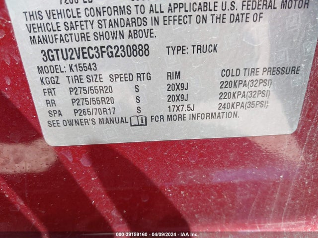 GMC Sierra 1500 Slt 2015 3GTU2VEC3FG230888 Image 9