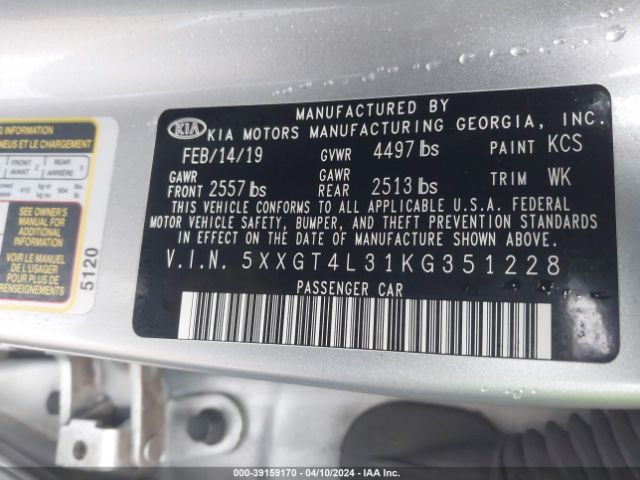 5XXGT4L31KG351228 KIA Optima Lx