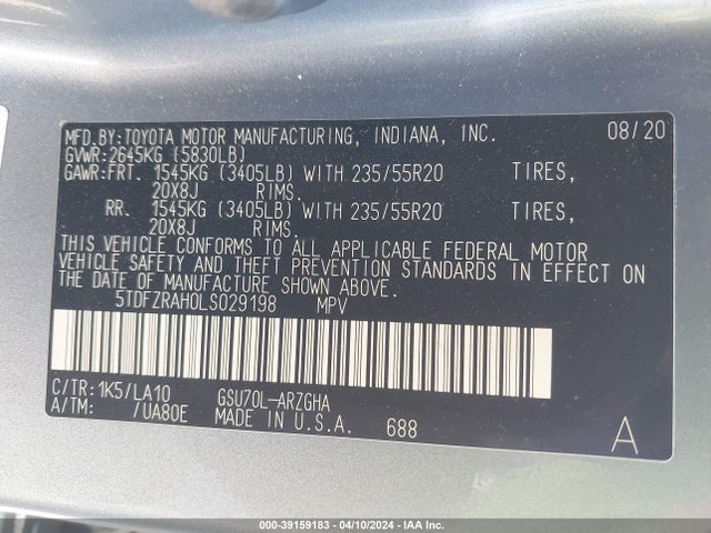 Toyota Highlander Platinum 2020 5TDFZRAH0LS029198 Image 9