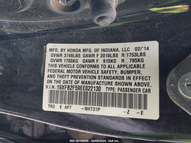 Honda Civic Lx 2014 19XFB2F59EE022130 Image 9