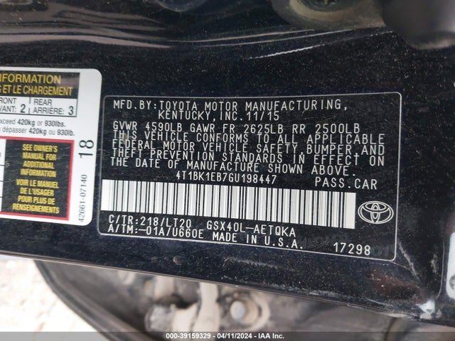 Toyota Avalon Touring 2016 4T1BK1EB7GU198447 Image 9
