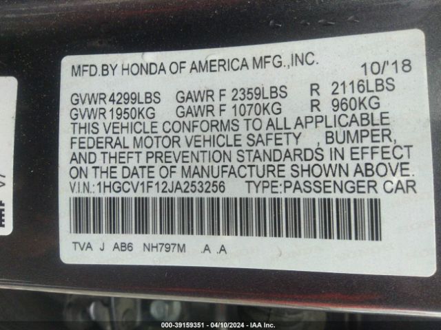 1HGCV1F12JA253256 Honda ACCORD LX