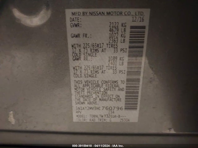 Nissan ROGUE SV 2017 5N1AT2MV3HC760796 Image 9