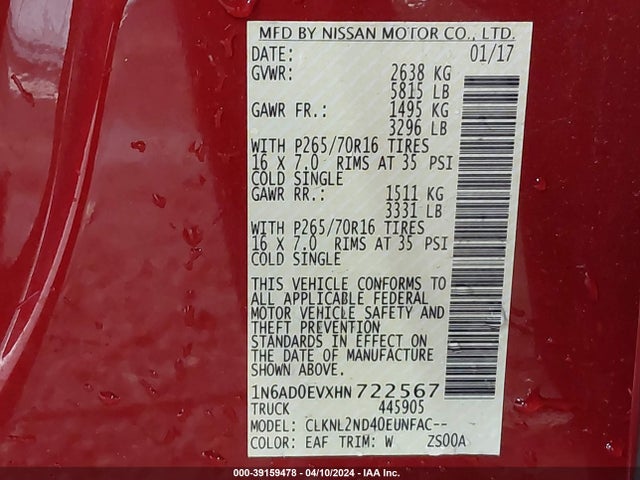 Nissan Frontier Sv 2017 1N6AD0EVXHN722567 Image 9