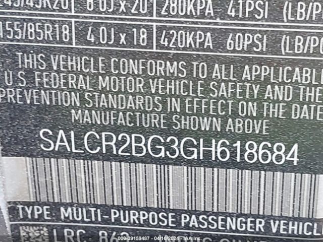 SALCR2BG3GH618684 Land Rover Discovery Sport Hse