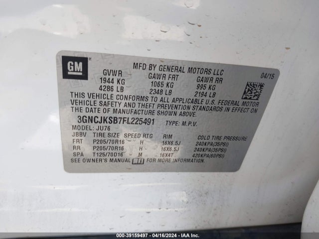 Chevrolet Trax 1ls 2015 3GNCJKSB7FL225491 Image 9