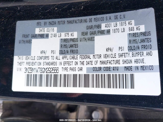 3MZBM1W78GM292556 Mazda MAZDA3