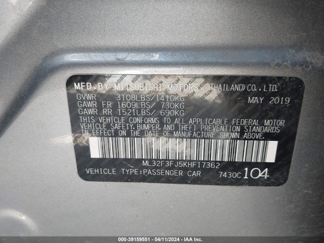 Mitsubishi Mirage G4 Es/rf 2019 ML32F3FJ5KHF17362 Image 9