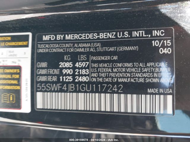 55SWF4JB1GU117242 Mercedes-Benz C 300 Luxury/sport