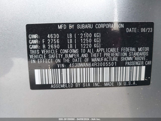 4S3BWAN64R3005501 Subaru Legacy Limited
