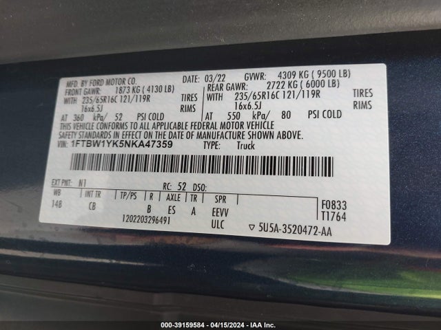 Ford E-transit-350 2022 1FTBW1YK5NKA47359 Image 9