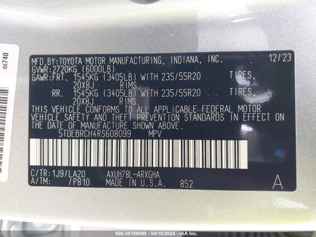 Toyota Highlander Hybrid Platinum 2024 5TDEBRCH4RS608099 Image 9