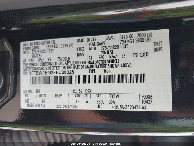 Ford F-150 Platinum 2015 1FTEW1EG2FFC06328 Image 9