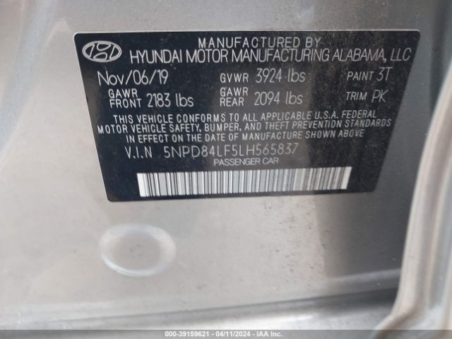 5NPD84LF5LH565837 Hyundai ELANTRA SEL