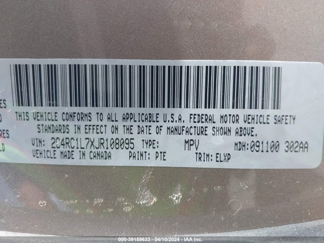2C4RC1L7XJR108095 Chrysler Pacifica Hybrid Touring L