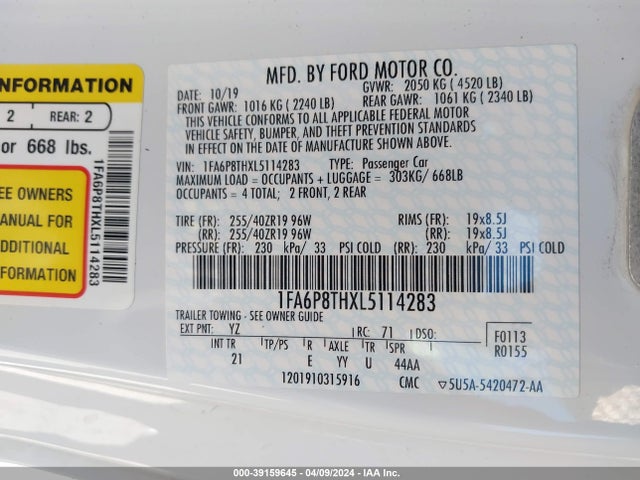 Ford Mustang Ecoboost Fastback 2020 1FA6P8THXL5114283 Image 9